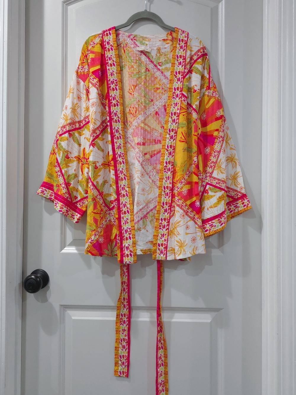 Haute Hippie Vibrant Multicolor Pineapple Floral Tie-Waist Kimono Cardigan, Nwot - Picture 4 of 16